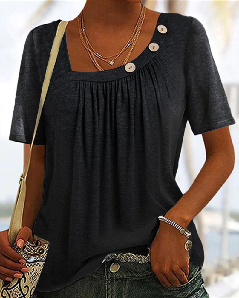 Iris | Comfortabele Effen Top met Korte Mouwen