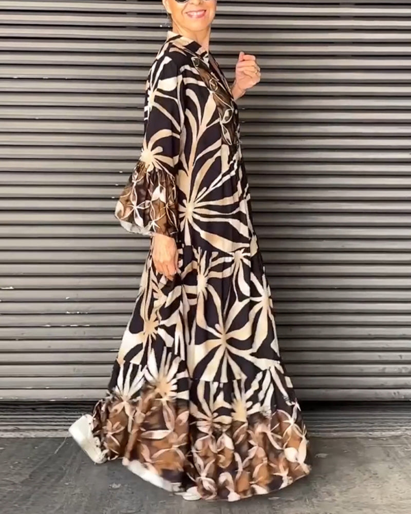 Nina | Losse V-hals Jurk met Print