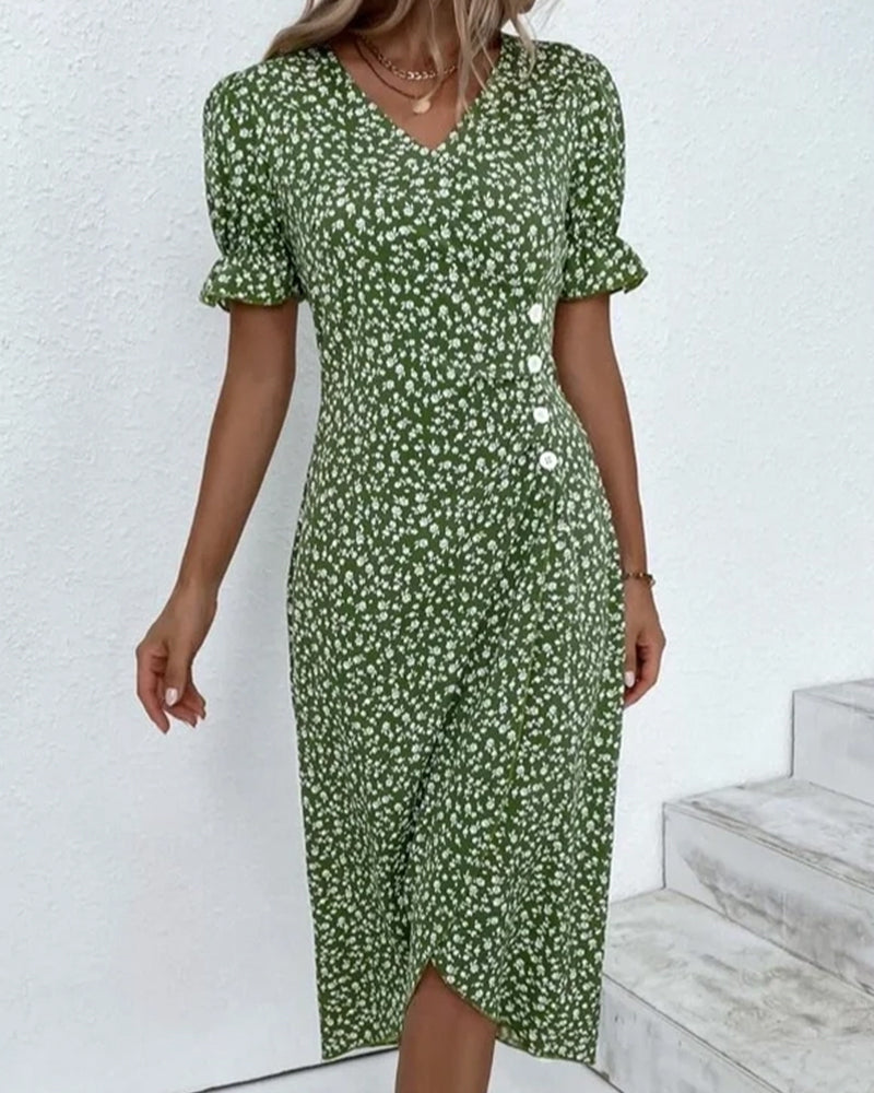 Femke | Jurk met Bloemenprint en Korte Mouwen