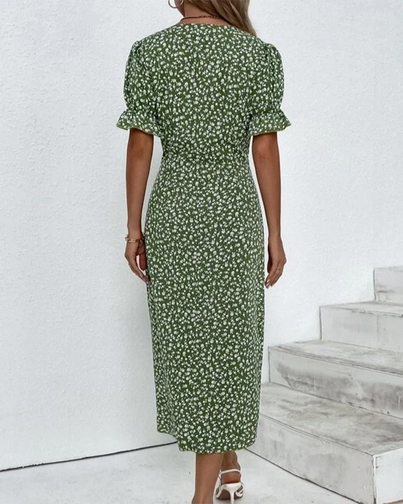 Esther | Jurk met Bloemenprint en Korte Mouwen