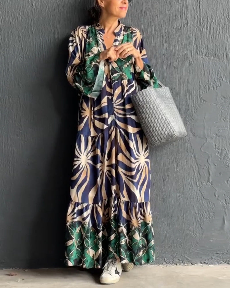 Nina | Losse V-hals Jurk met Print