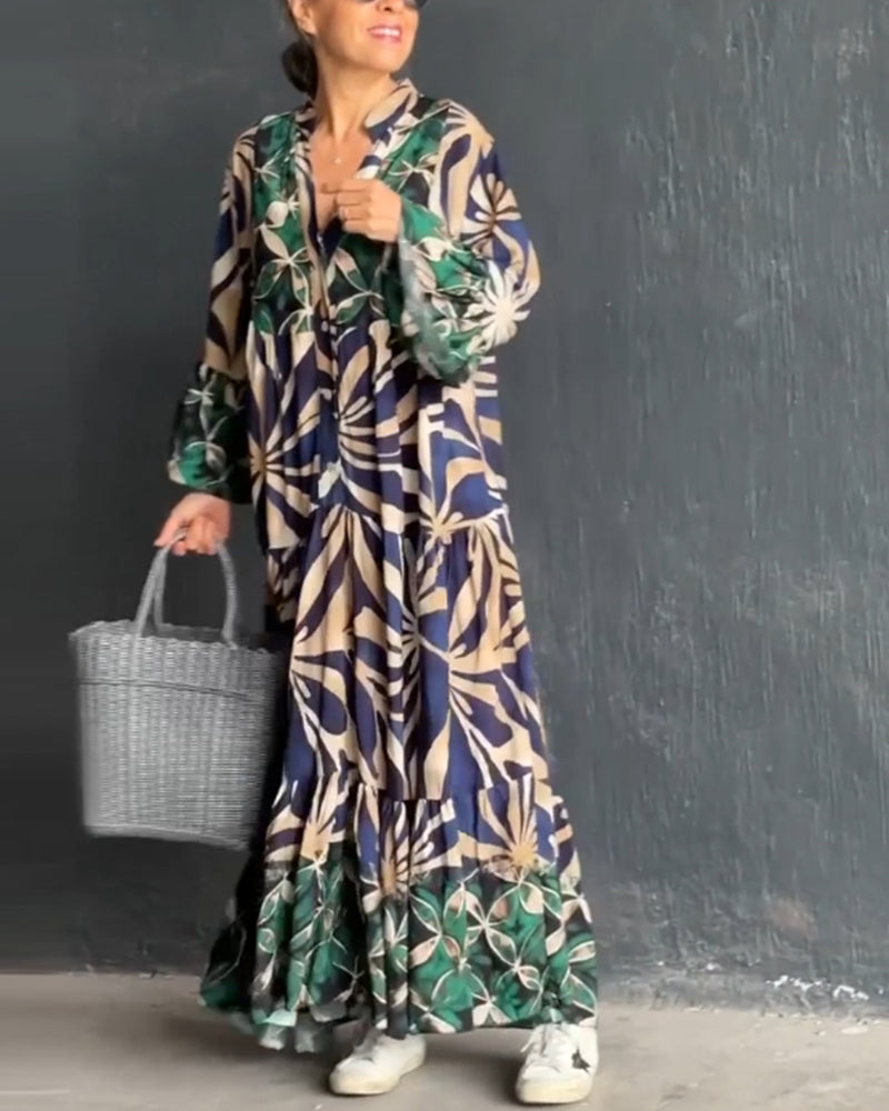 Nina | Losse V-hals Jurk met Print