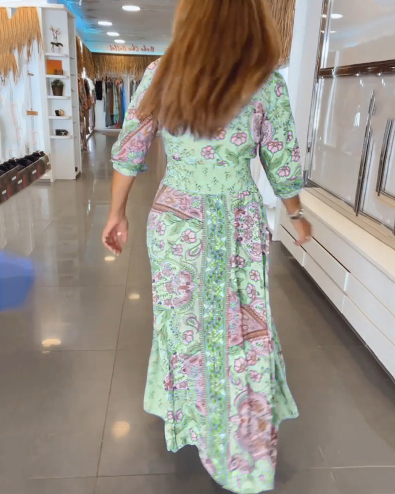 Anna | Vakantiejurk met V-hals en 3/4-mouwen