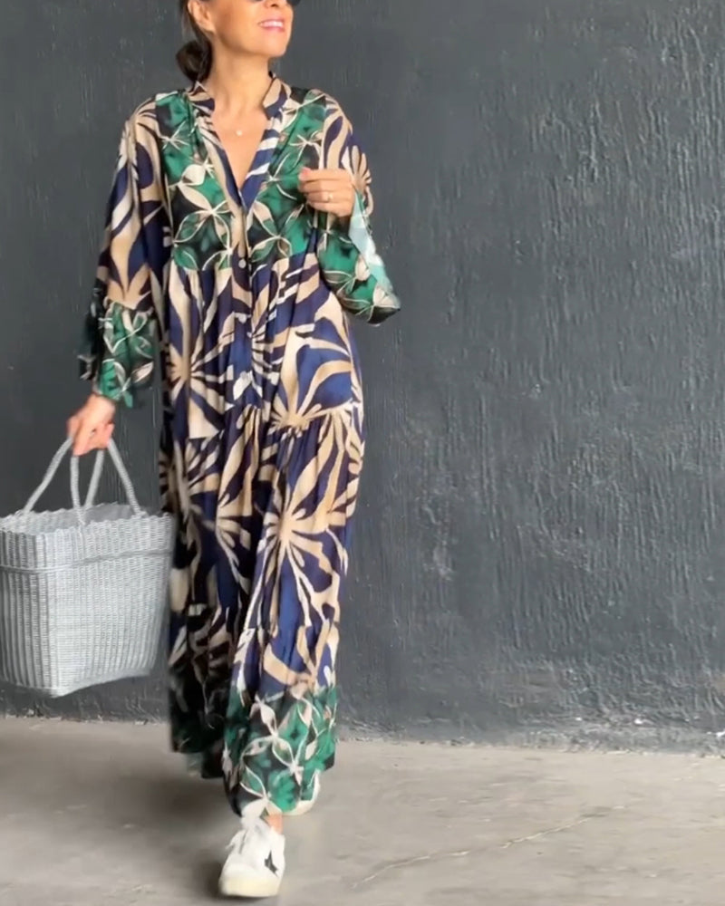 Nina | Losse V-hals Jurk met Print