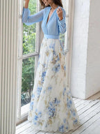 Madeleine | Maxi cappotto con stampa floreale mozzizzata e scollatura a V