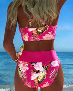 Bikini con stampa floreale a contrasto in spacco