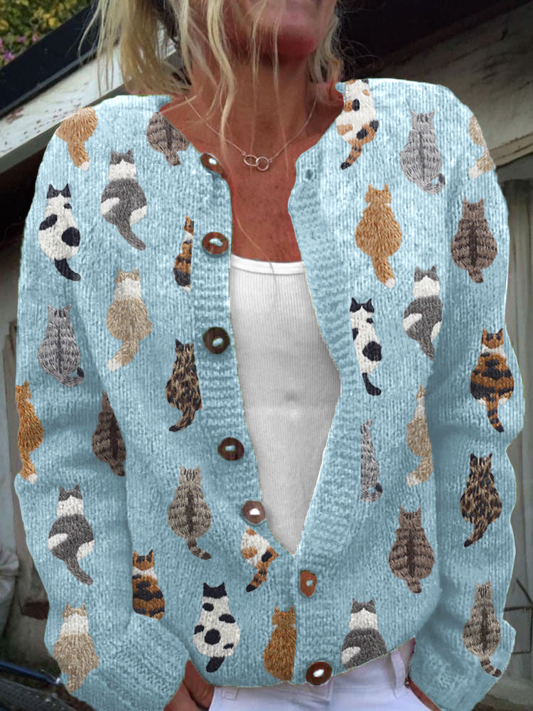 Carlotta | Cardigan Morbido con Stampa Gatti
