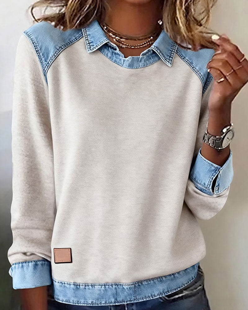 Blouse met modieuze revers en lange mouwen