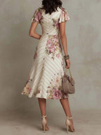 Margherita | Abito midi vintage in raso floreale
