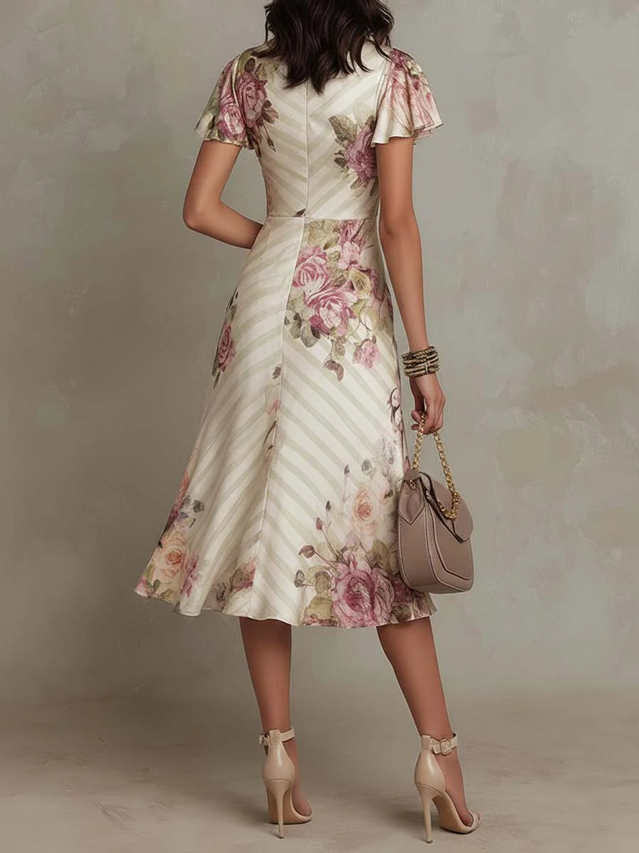Margherita | Abito midi vintage in raso floreale
