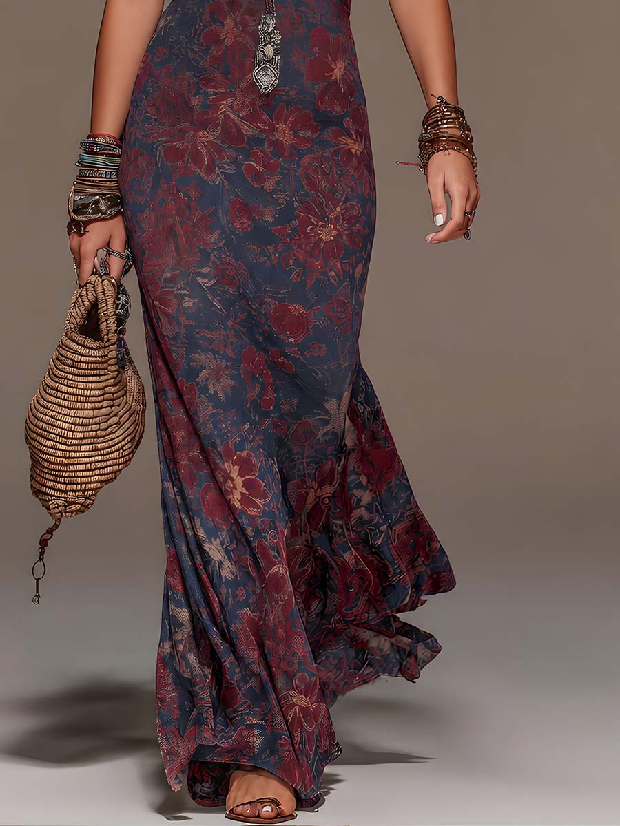 Lavinia | Maxi coprispalle a sirena con scollo all'americana, pizzo e stampa floreale