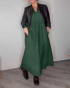 Julia | Elegante V-hals Jurk met Lange Mouwen