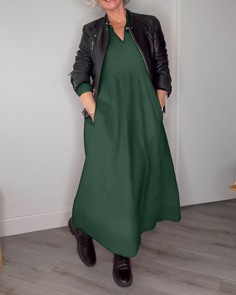 Julia | Elegante V-hals Jurk met Lange Mouwen
