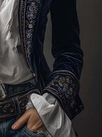 Anastasia | Giacca Lunga Ricamata Vintage Blu Navy