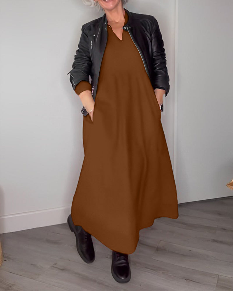 Julia | Elegante V-hals Jurk met Lange Mouwen