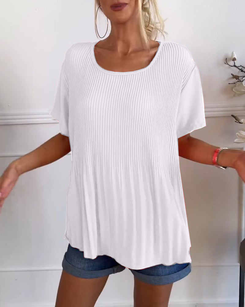 Effen blouse met plooi en ronde hals