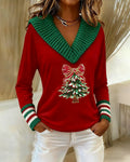 Trui met V-hals en kerstboomprint