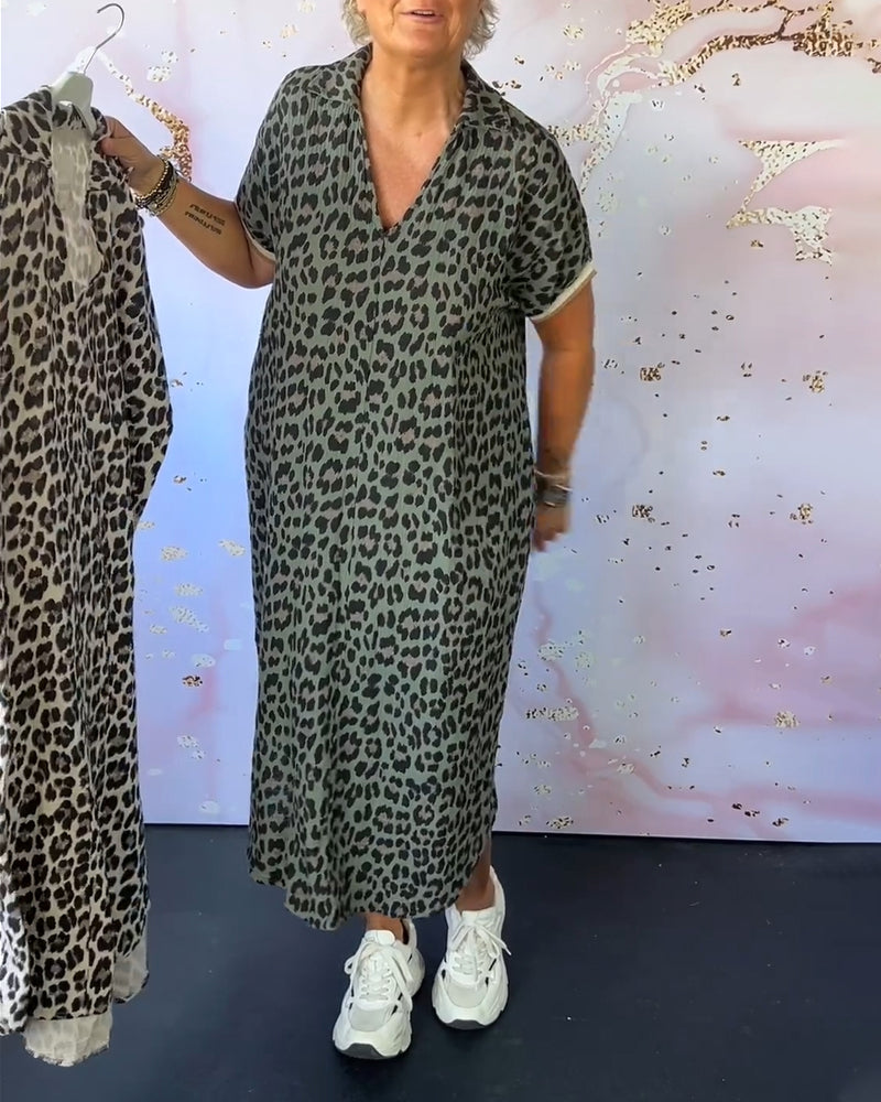 Fleur | V-hals Jurk met Luipaardprint