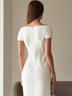Audrey | Abito Midi a Stampa Floreale Chic con Collo Barchetta