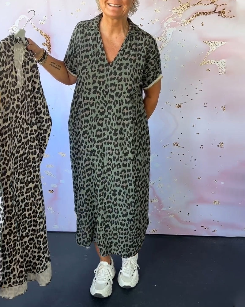 Fleur | V-hals Jurk met Luipaardprint