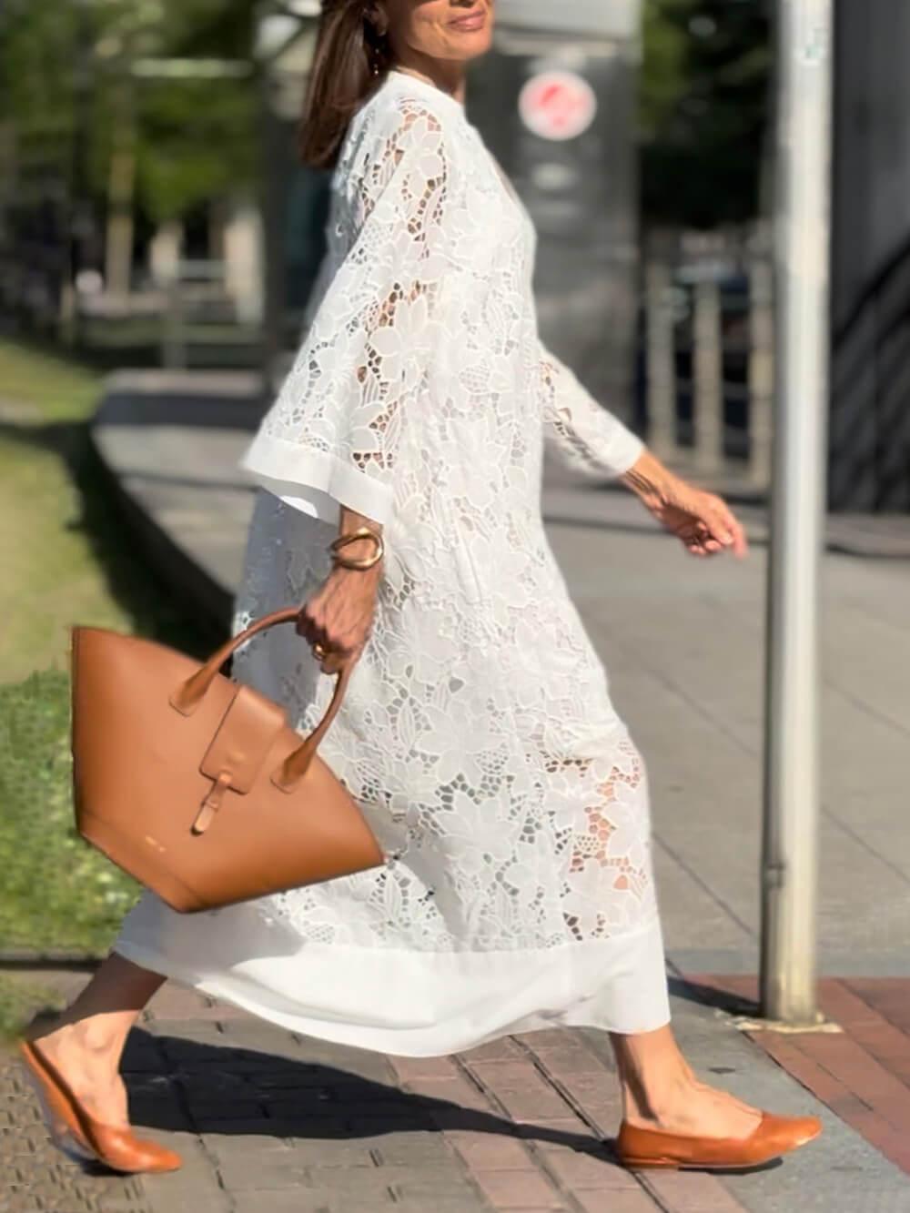 Salice | Abito Midi Scollo a V Fiori Glamour da Spiaggia