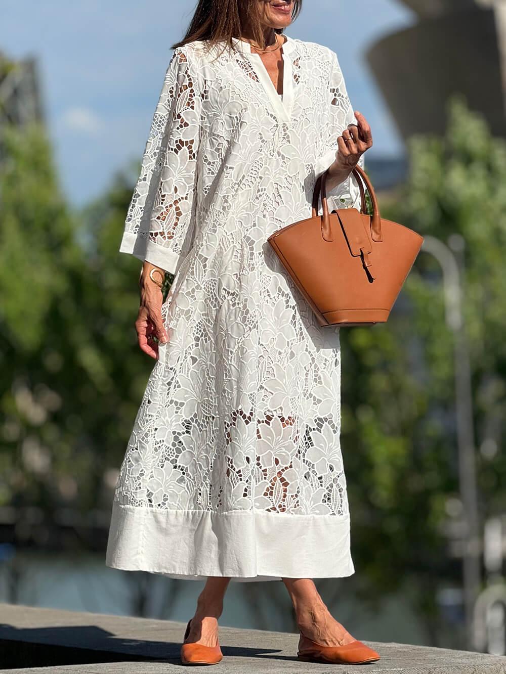 Salice | Abito Midi Scollo a V Fiori Glamour da Spiaggia