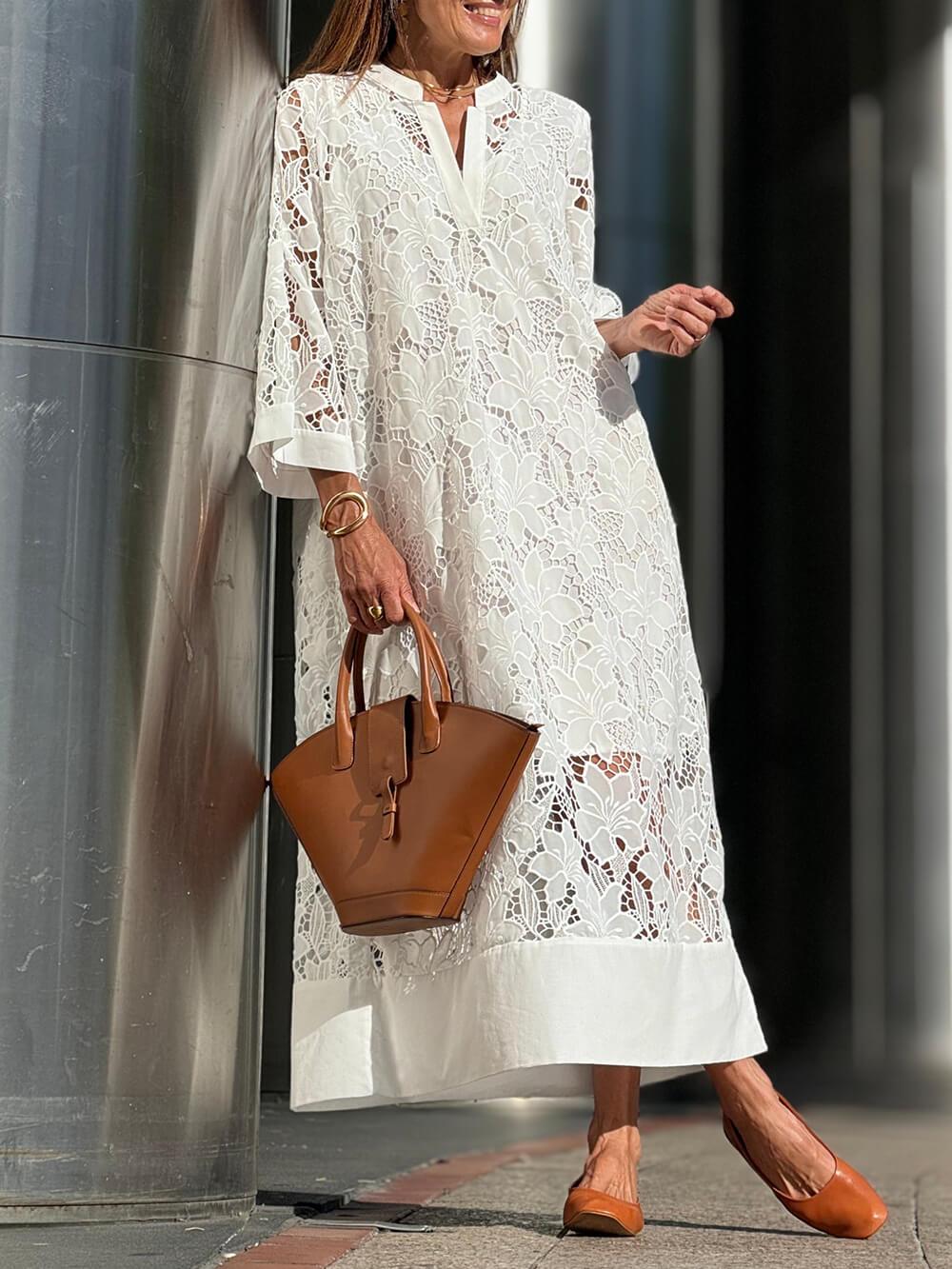 Salice | Abito Midi Scollo a V Fiori Glamour da Spiaggia