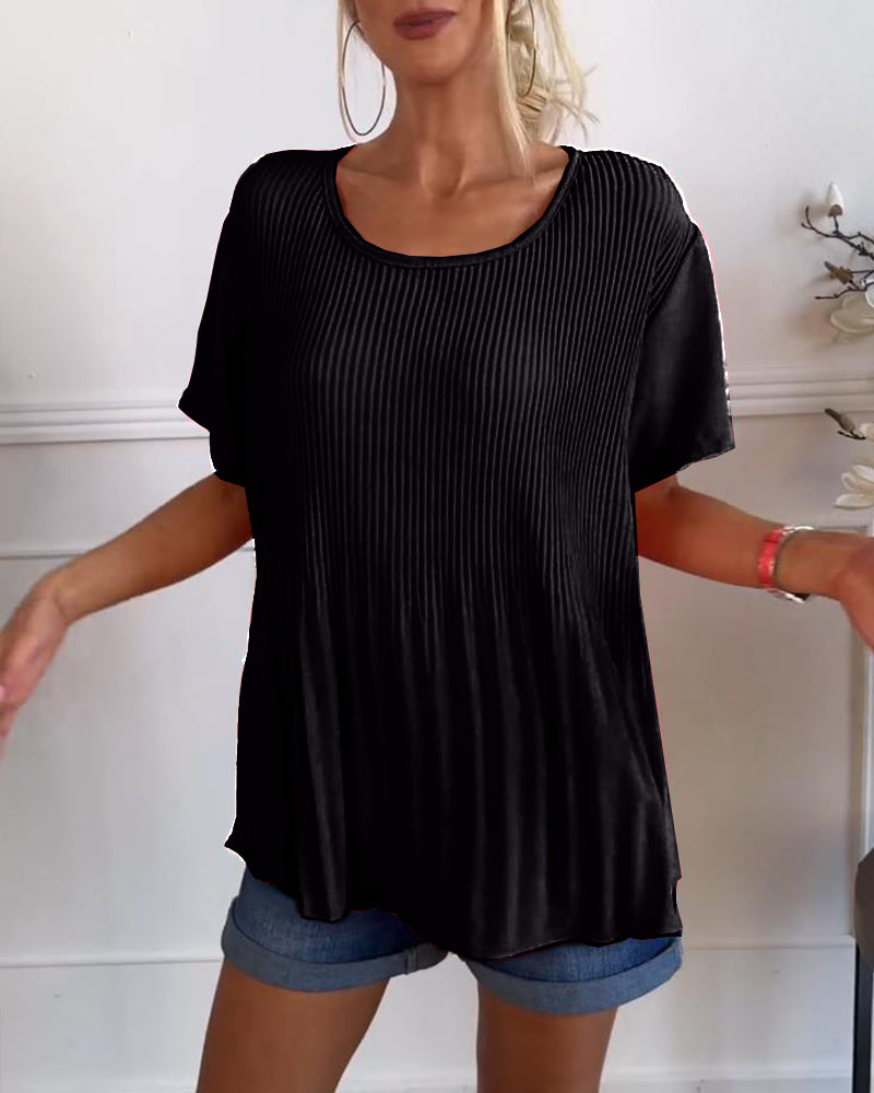 Effen blouse met plooi en ronde hals