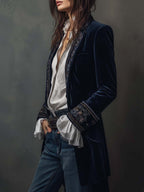 Anastasia | Giacca Lunga Ricamata Vintage Blu Navy