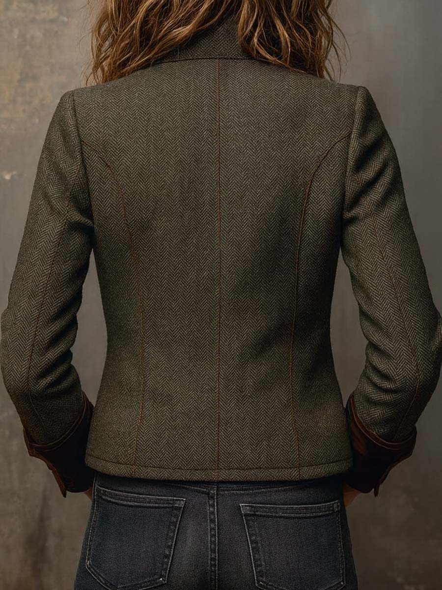 Onorina | Blazer Vintage a Chevron con Bordi a Contrasto