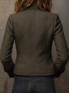 Onorina | Blazer Vintage a Chevron con Bordi a Contrasto