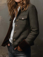Onorina | Blazer Vintage a Chevron con Bordi a Contrasto