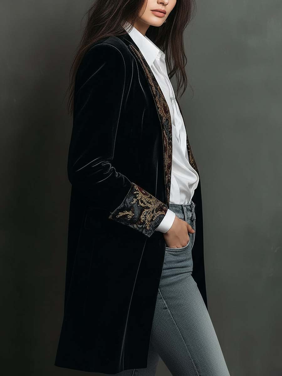 Leontina | Blazer Aderente Stampa Barocca Nera