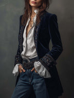 Anastasia | Giacca Lunga Ricamata Vintage Blu Navy