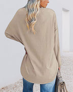 Eenkleurig V-hals T-shirt met lange mouwen