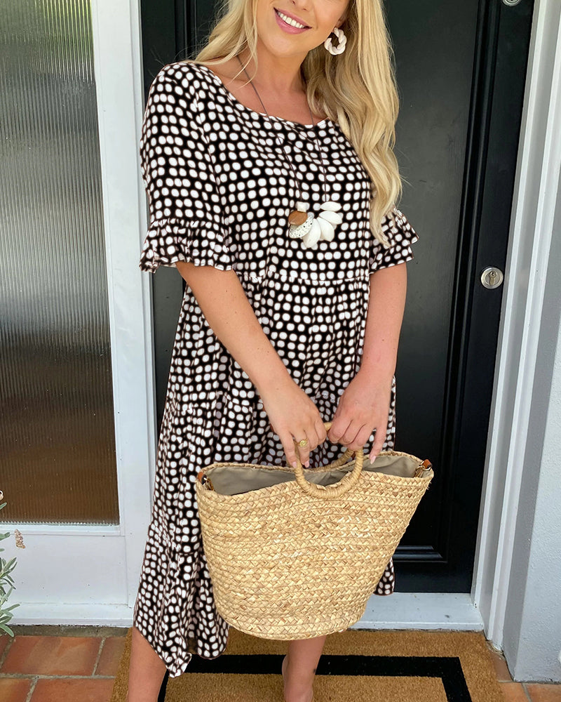 Noor | Midi-jurk met ronde hals en stippenprint