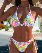 Ilse | Kleurrijke Patchwork Kanten Halterbikini