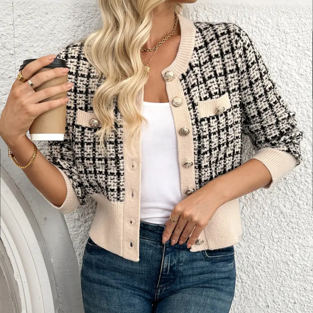 Laluna® | Cardigan Geruite con Knoopsluiting