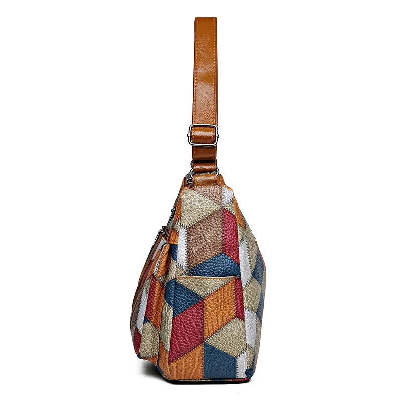 Set Borsa Vintage Patchwork in Pelle a 3 Pezzi