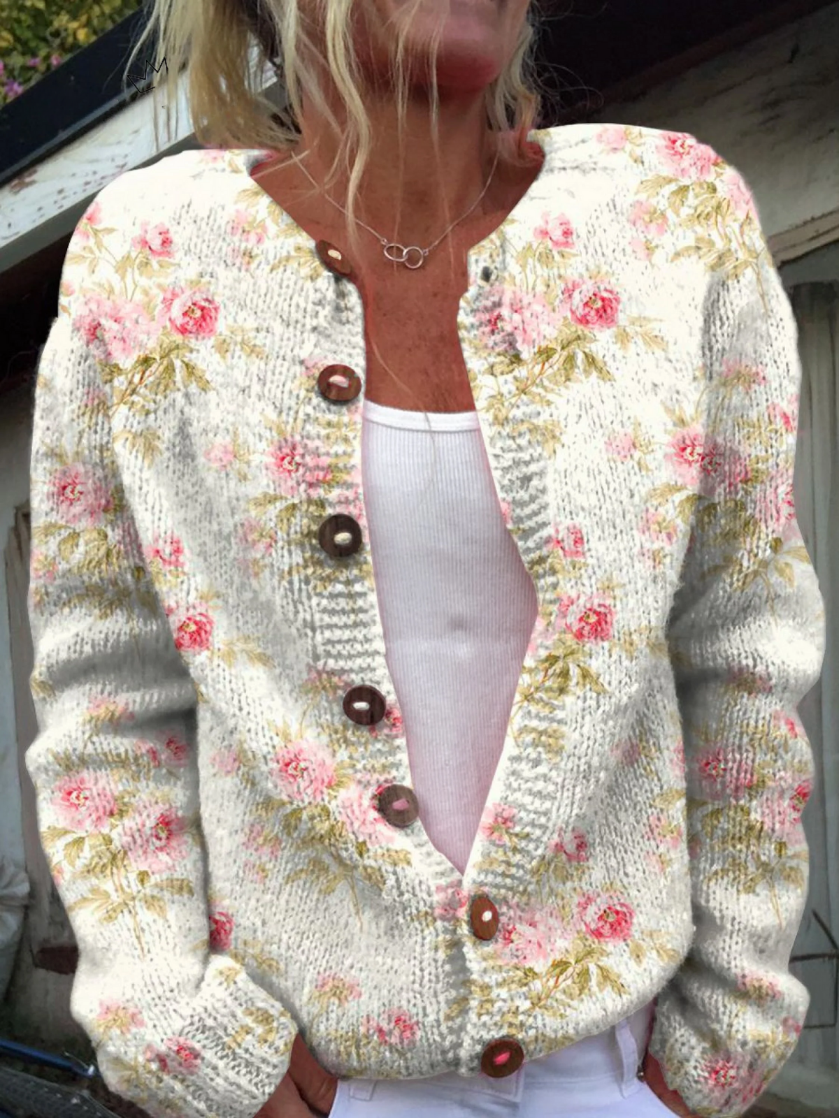 Cristina | Cardigan Vintage a Fiori Rosa