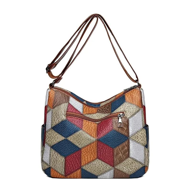 Set Borsa Vintage Patchwork in Pelle a 3 Pezzi