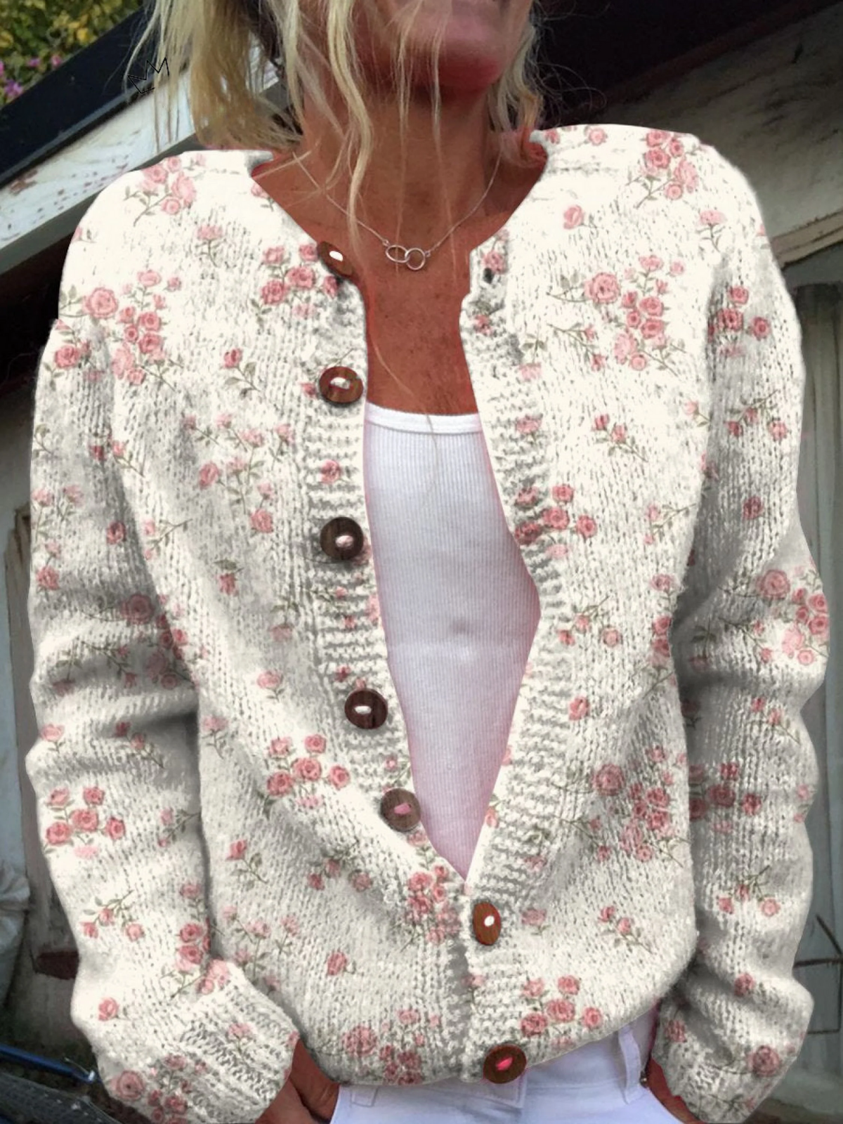Evelina | Cardigan Vintage a Fiori Rosa