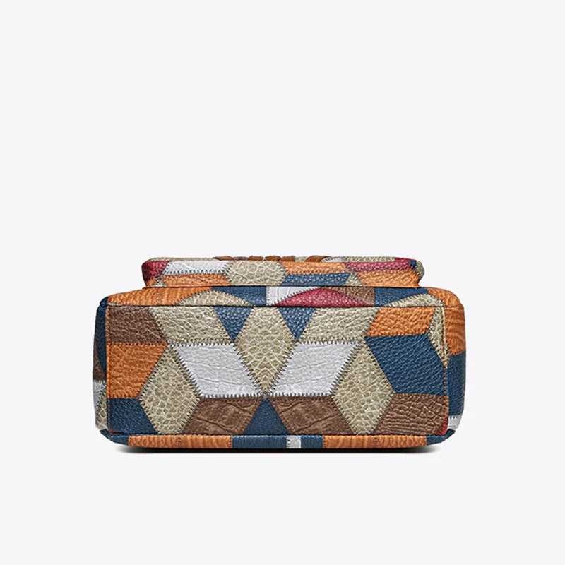 Set Borsa Vintage Patchwork in Pelle a 3 Pezzi