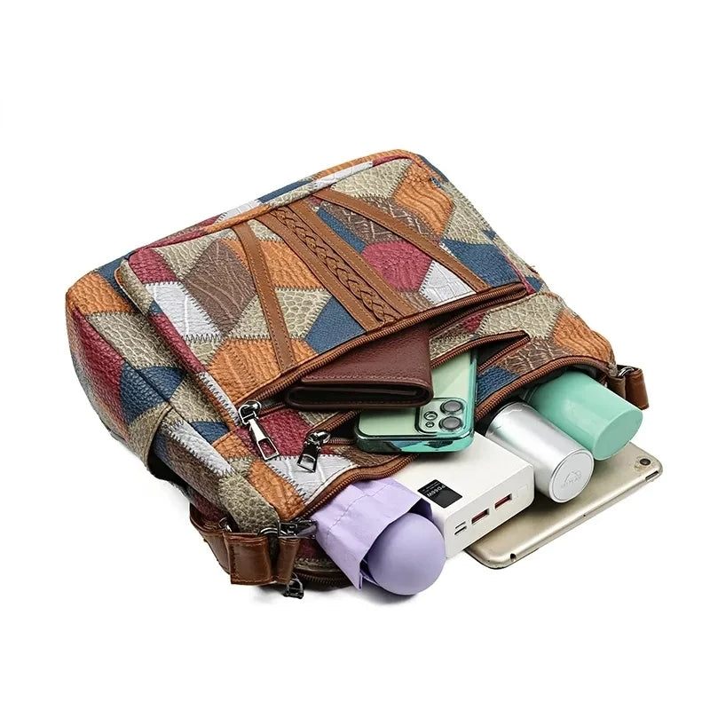 Set Borsa Vintage Patchwork in Pelle a 3 Pezzi