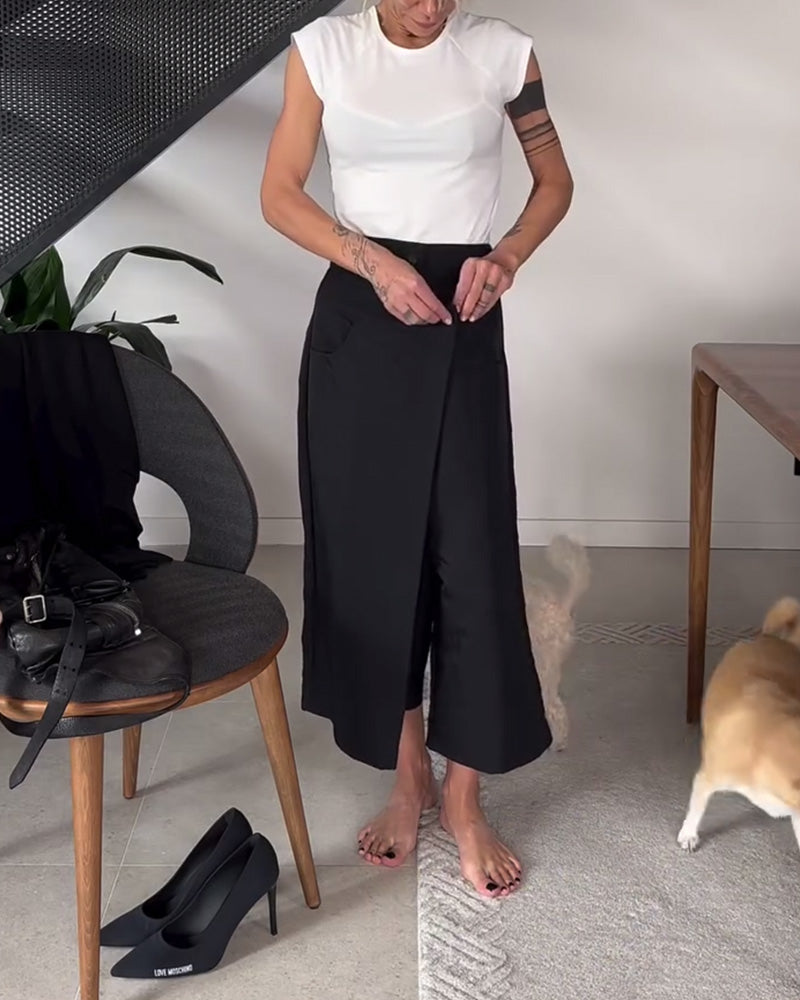 Femke | Eénkleurige Asymmetrische Casual Broek