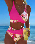 Bikini con stampa floreale a contrasto in spacco