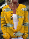 Annalisa | Cardigan Vintage Giallo con Stampa Pesci