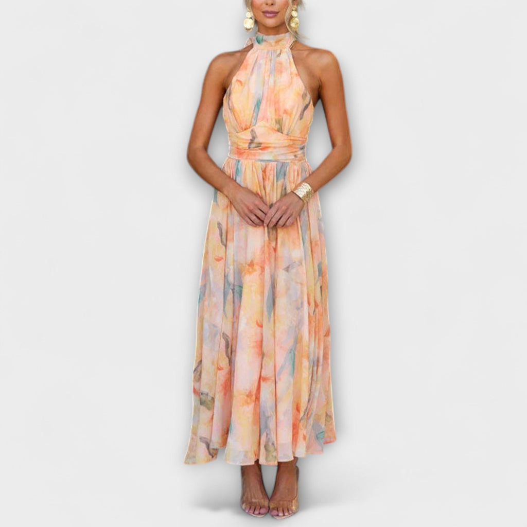 Emma | Maxi-jurk met Halternek Aquarelprint