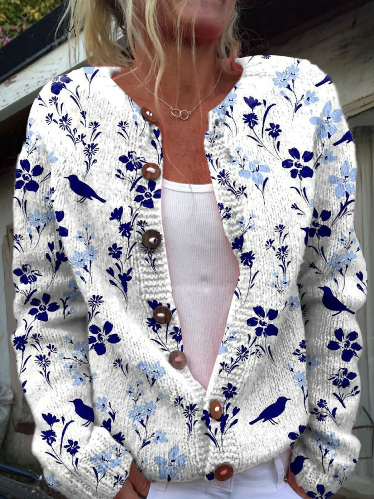 Ornella | Cardigan Vintage a Fiori e Uccellini