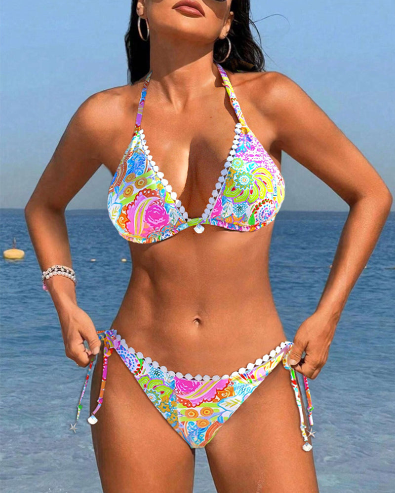 Ilse | Kleurrijke Patchwork Kanten Halterbikini